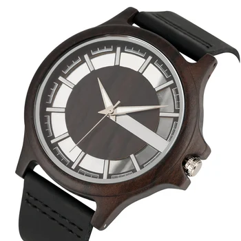 

Casual Quartz Walnut Wooden Watch Men Leather Strap Ebony Watches Women Hollow-out Wood Wristwatch Gift Clock Relogio Masculino