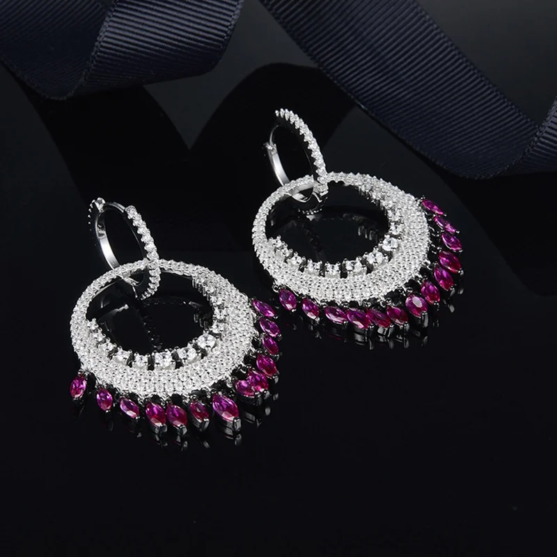 

Luxury Purple Zircon 925 Sterling Silver Dangle Earring Waterdrop Waterfall Women Bridal Wedding Earring