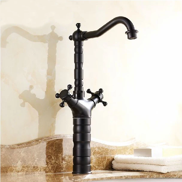 حوض الحنفيات السوداء العتيقة النحاس المزدوج الصليب مقبض بالوعة الحمام الحنفية التل دوار bathbasin الغرور خلاط الصنابير 6712R