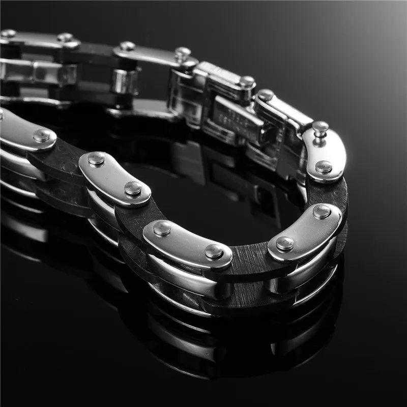 Jiayiqi Модные мужские ювелирные изделия из нержавеющей стали с силиконовым браслетом модные байкерские мотоциклетные цепи мужские ручной браслет аксессуар