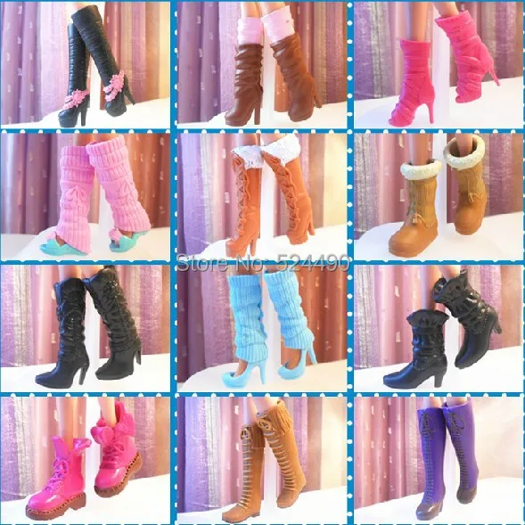 

10 Pairs Wholesale Mix Different Styles Fashion Doll High Heeled Boots Jackboots Shoes Accessories For Barbie Kurhn Doll Gift