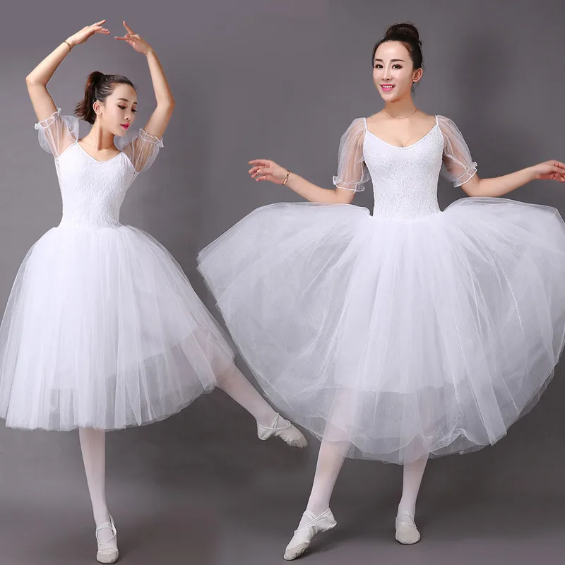 Vestido de Ballet Blanco clásico para mujer, tutú de manga larga de encaje,  falda de Ballet de rendimiento, práctica, nuevo - AliExpress