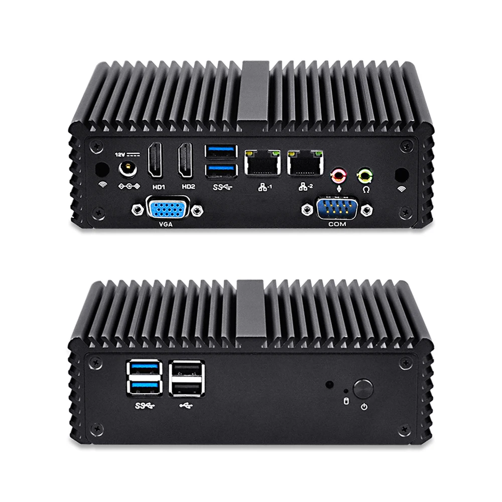 Qotom-Q150P-S08 Fanless Braswell Celeron N3150 CPU 1080P Nano ITX Mini PC with 2 LAN 6 USB Port 2G RAM 128G SSD