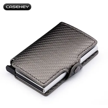

Carbon Fiber Leather Credit Card Case Card Holder Wallet with RFID Credit Card Protector Aluminum Short Coin Purses for Women