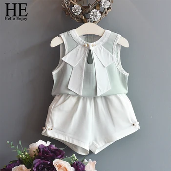 

HE Hello Enjoy Baby Girl Clothes 2019 Hot Summer New Girls Clothing Sets Kids Clothes Toddler Chiffon Bowknot Vest+Short Pants