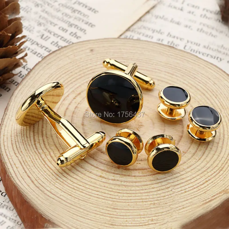 Glod Enamel Cufflinks studs set (4)