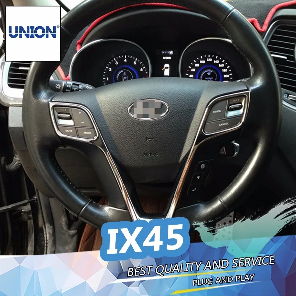 

UNION ABS Chrome Steering Wheel Protection Sequins Cover Sticker For Santa Fe IX45 2013-2015 steering wheel trim Accessories