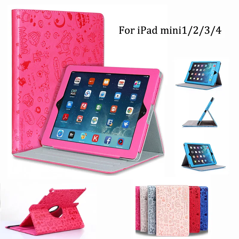 

For Apple iPad Mini 4 3 2 1 case cover 360 Degree Rotating Magic Cute Girl Flip PU Leather Folding Stand shockproof smart cover