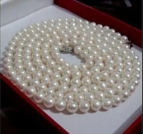 

32''AAA 8-9MM SOUTH SEA GENUINE WHITE PEARL NECKLACE 14K WhiteNoble style Natural Fine jewe FREE SHIPPING