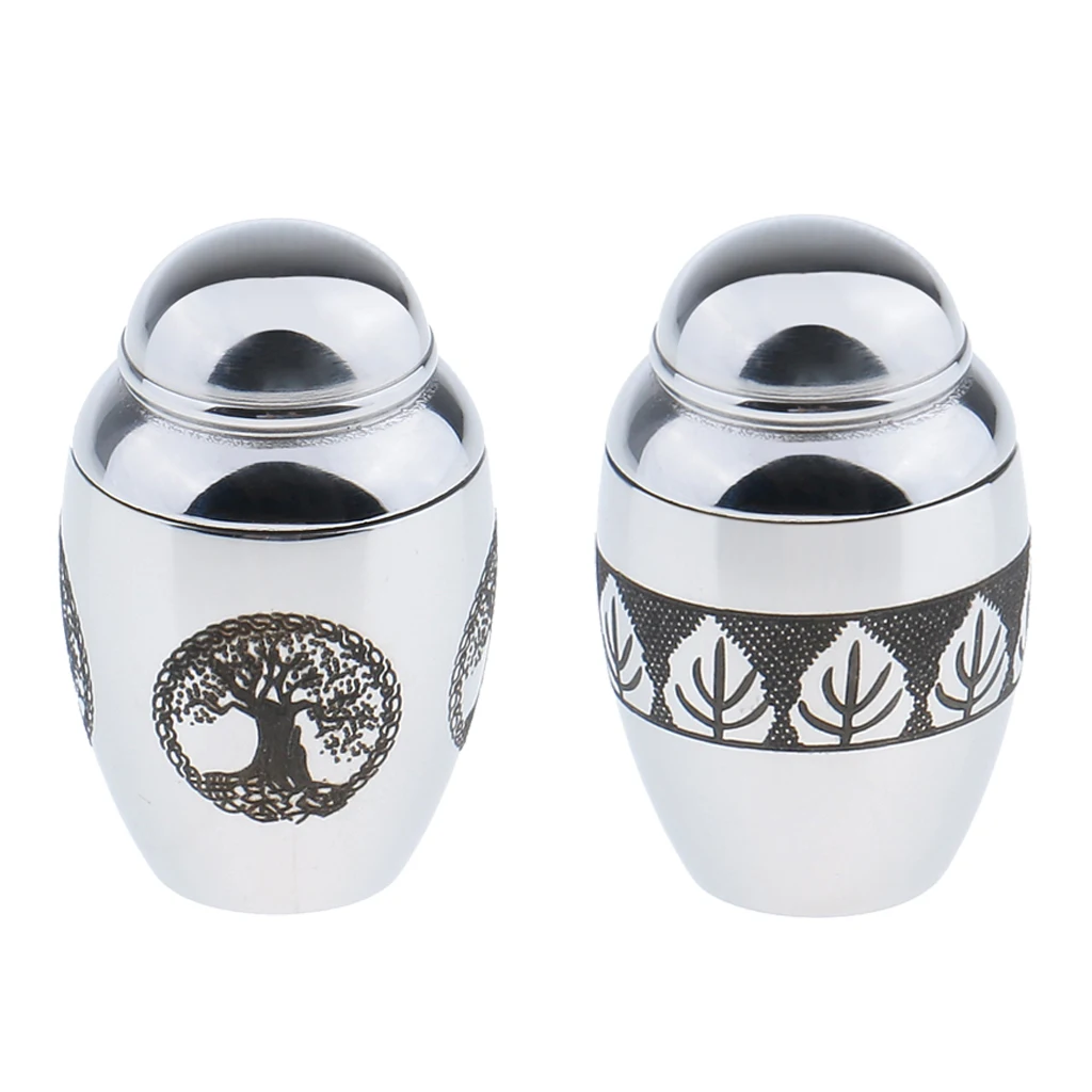 2 Piece Stainless Steel Cremation Keepsake Urn Container Jar Tree Of Life Memorial Love Pet 