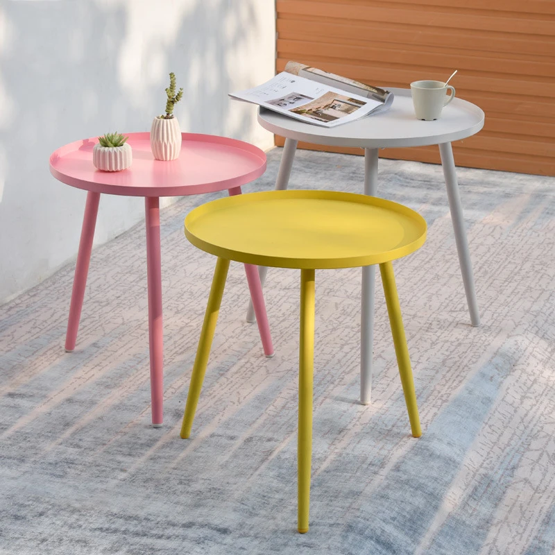 

Nordic modern minimalist corner living room side table office balcony round tea table iron small coffee table