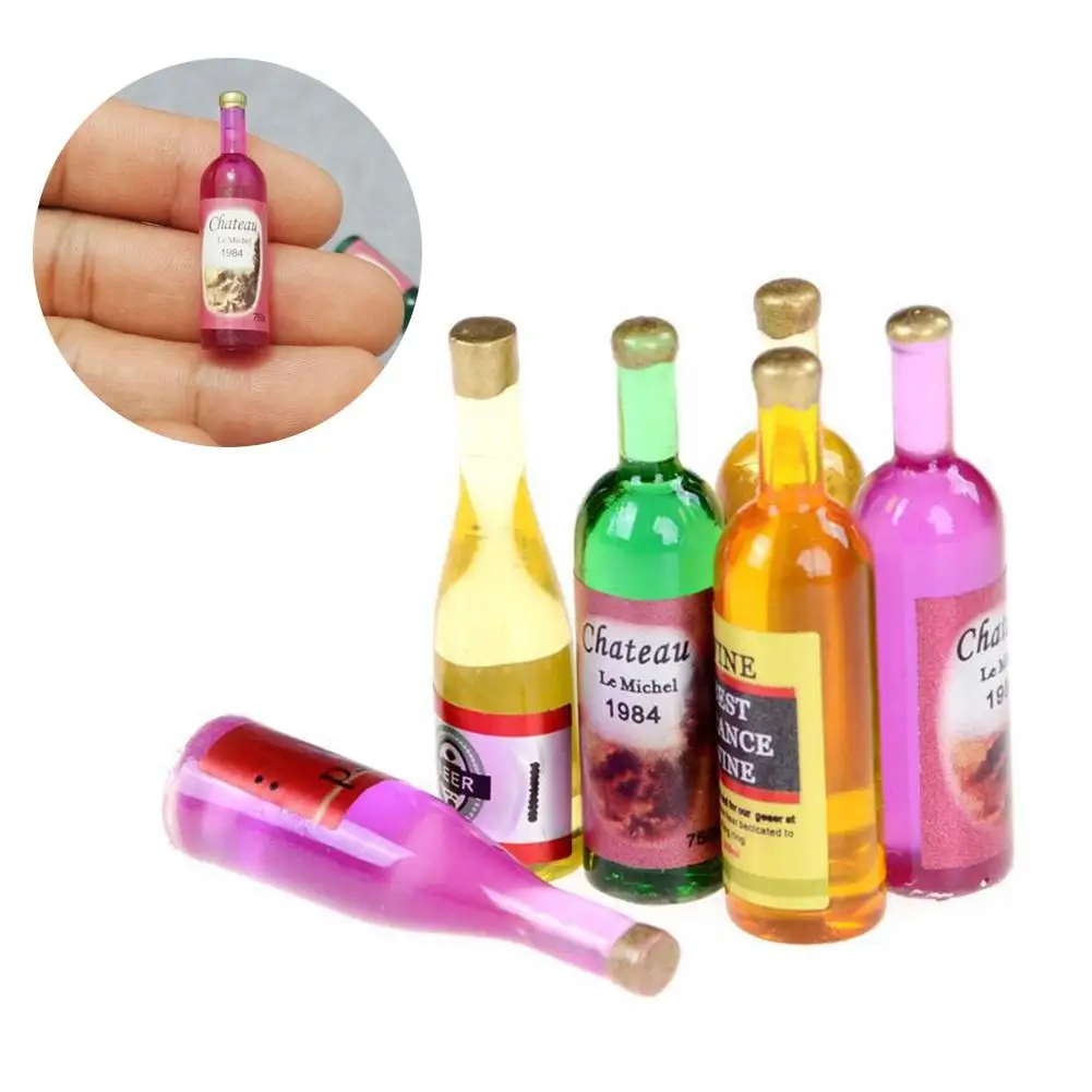 

6Pcs/Set 1:12 Miniature Colourful Simulation wine one bottle Wine Bottles Dollhouse Kitchen Pretend toy doll house accessories