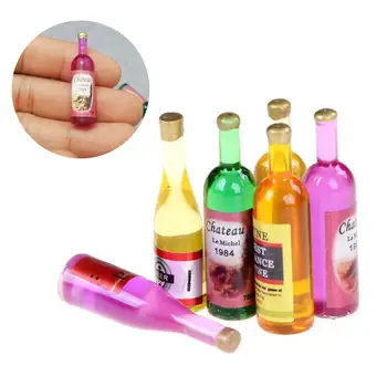 

6Pcs/Set 1:12 Miniature Colourful Simulation wine one bottle Wine Bottles Dollhouse Kitchen Pretend toy doll house accessories