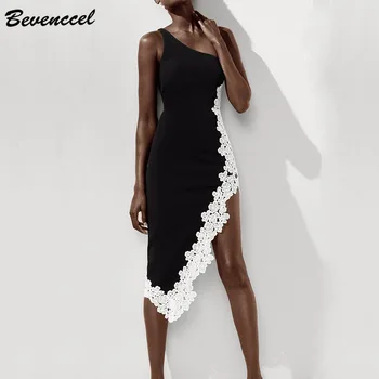 

High Quality 2020 Sexy Summer Bandage Dress Women One Shoulder Lace Patchwork Runway Evening Party Dress Elegant Vestidos