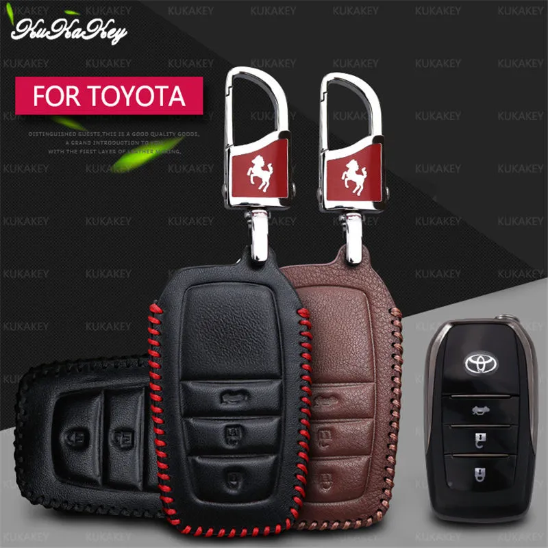 

Genuine Leather Remote Car Key Case Cover Shell Protection For Toyota Hilux Fortuner Land Cruiser Camry Car Styling Accessorise