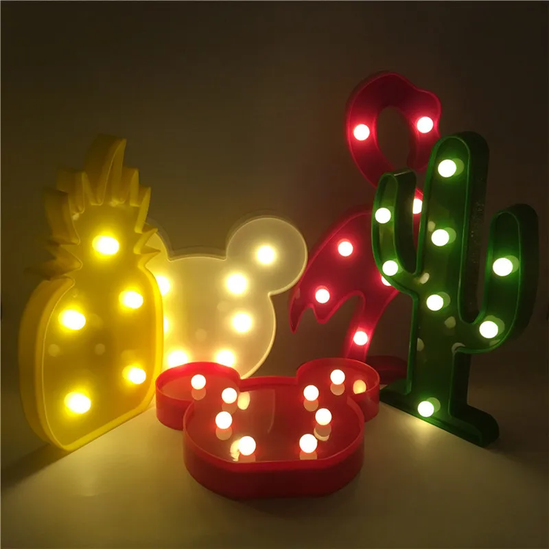 

2018 HOT 3D Flamingo Mickey Cactus Pineapple Shape Night Light AA Battery Powered Portable Home Wedding Decoration Table Lamp