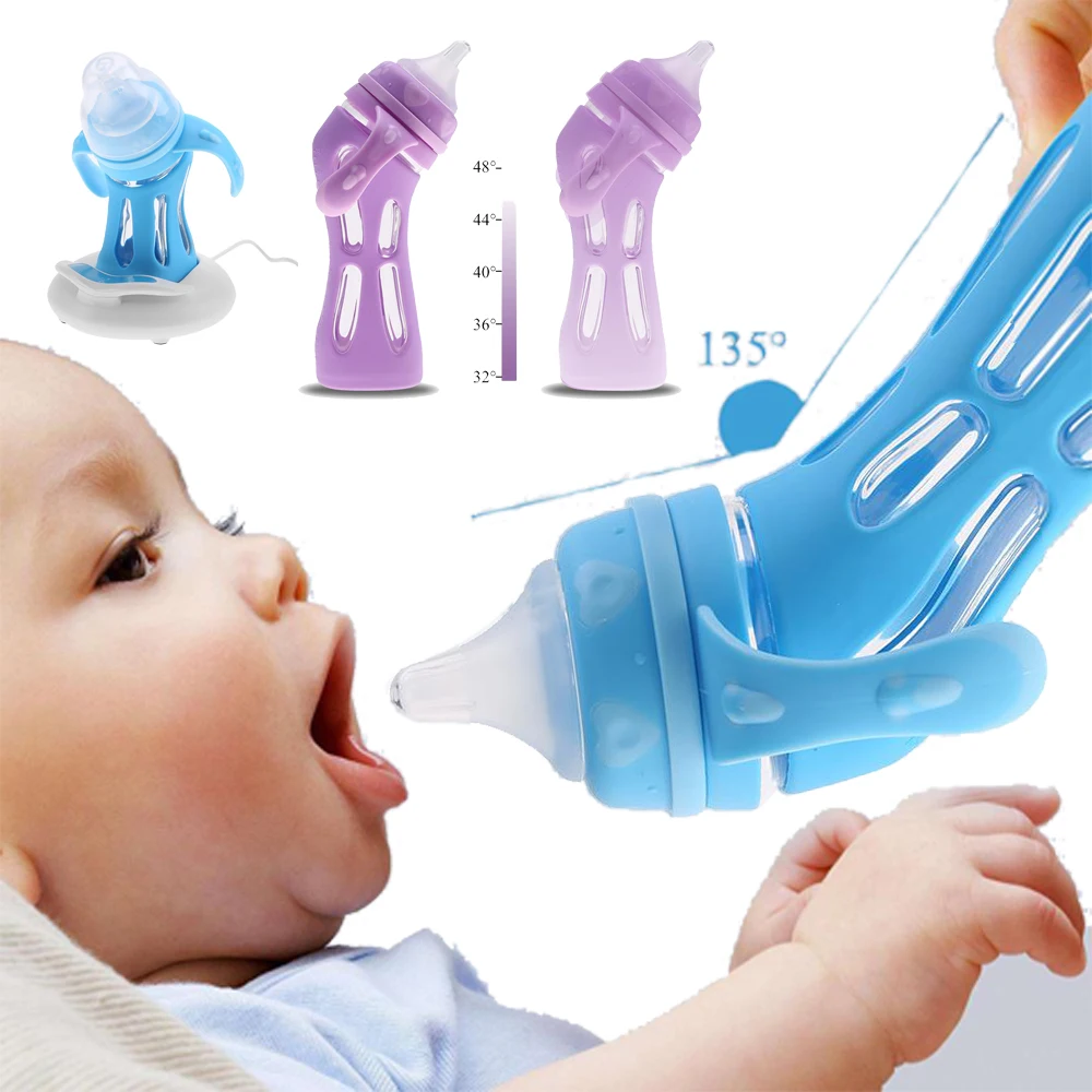 180 мл 240 мл Термочувствительная Антиколиковая стеклянная бутылка для молока Пищевая силиконовая детская бутылка ABS Детский Электрический нагреватель для бутылок