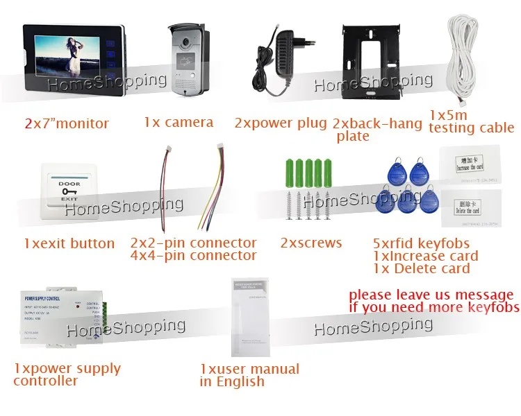 Проводной 7 "сенсорный Экран Видео-Телефон Двери Интерком RFID Система + 2 монитор + 1 Открытый Камера + Питание Управления БЕСПЛАТНО ДОСТАВКА
