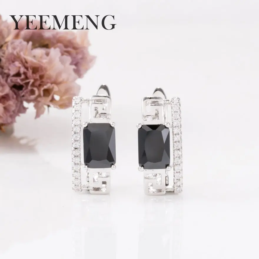 

Hot Sale White Gold Color Earrings Black Natural Zircon Hanging Dangle Earrings Hollow Drop Earring Fashion Jewelry Wedding