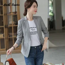 1pcs Women's Plus size Blazers coats 2019 Autumn Fashion cotton blend plaid Small Suits jackets ladies Skinny Blazers Suits