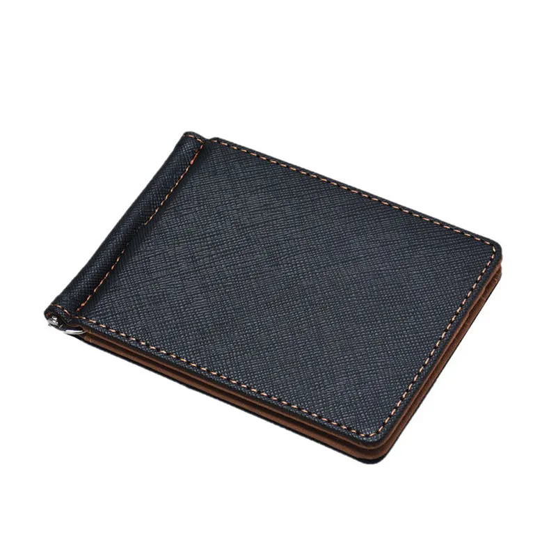 

hot sale Mens Leather Silver Slim Wallets Black ID Credit Card Holder coin purse clutch gift wholesale carteira masculine A9