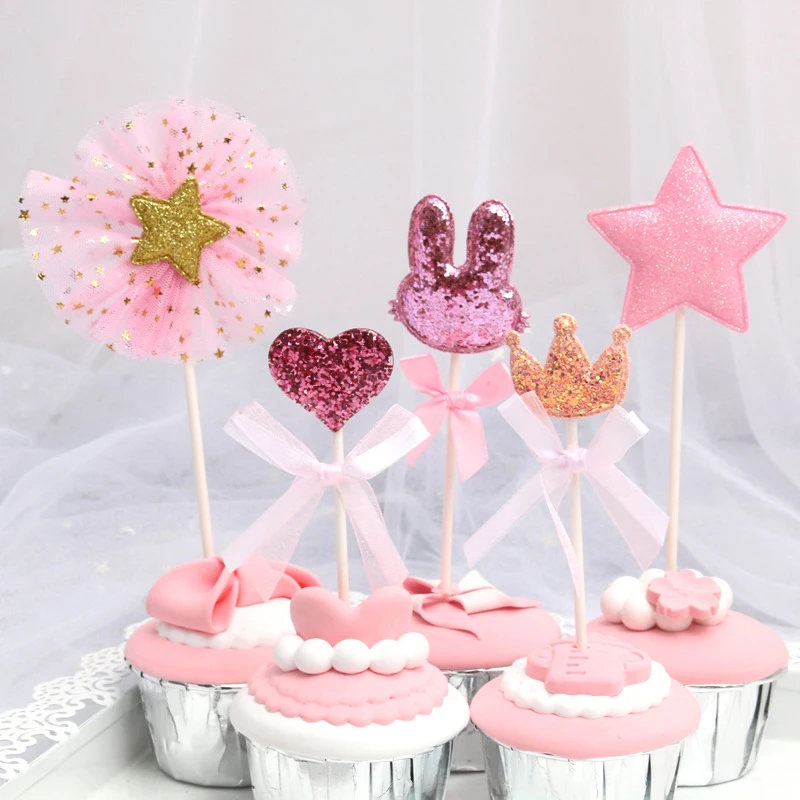New 5pcs Happy Birthday Love Crown Cake Decorating Flag