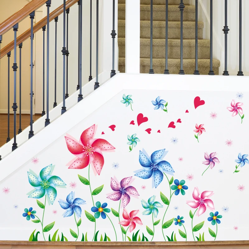 Flower wall sticker skirting line Wall Sticker beautify pinwheel pattern  for kids nursery school stair floor wall art home decor|sticker  flower|sticker diamondstickers fluorescent - AliExpress
