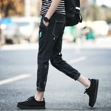 Fashion 17 spring Summer boys Hip Hop Black Harem Ankle Length Pants Men Cowboy feet Splash-ink Casual trousers Denim Jeans Men Fashion 17 spring Summer boys Hip Hop Black Harem Ankle Length Pants Men Cowboy feet Splash-ink Casual trousers Denim Jeans Men