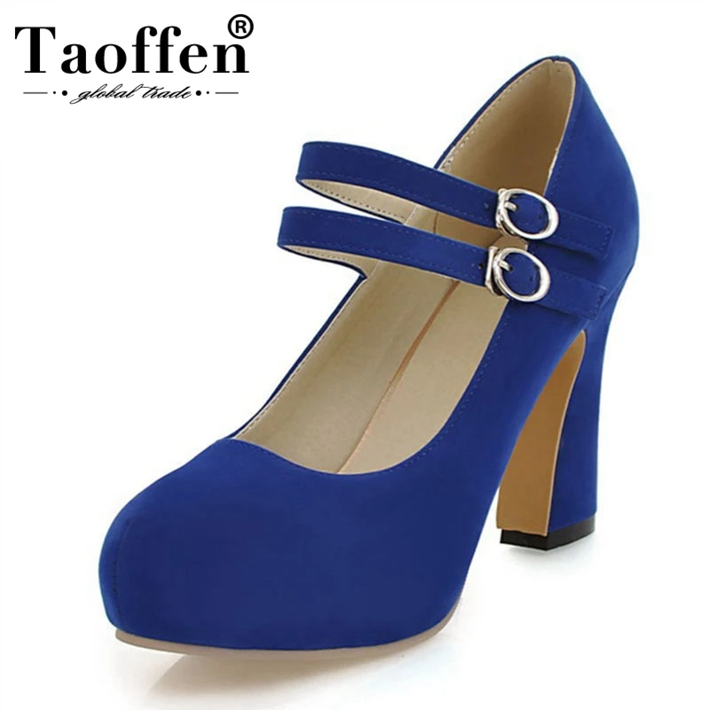 

Taoffen Women High Heel Shoes Double Buckle Round Toe Platform Pumps Thick Heels Office Lady Dance Party Shoes Women Size 34-43