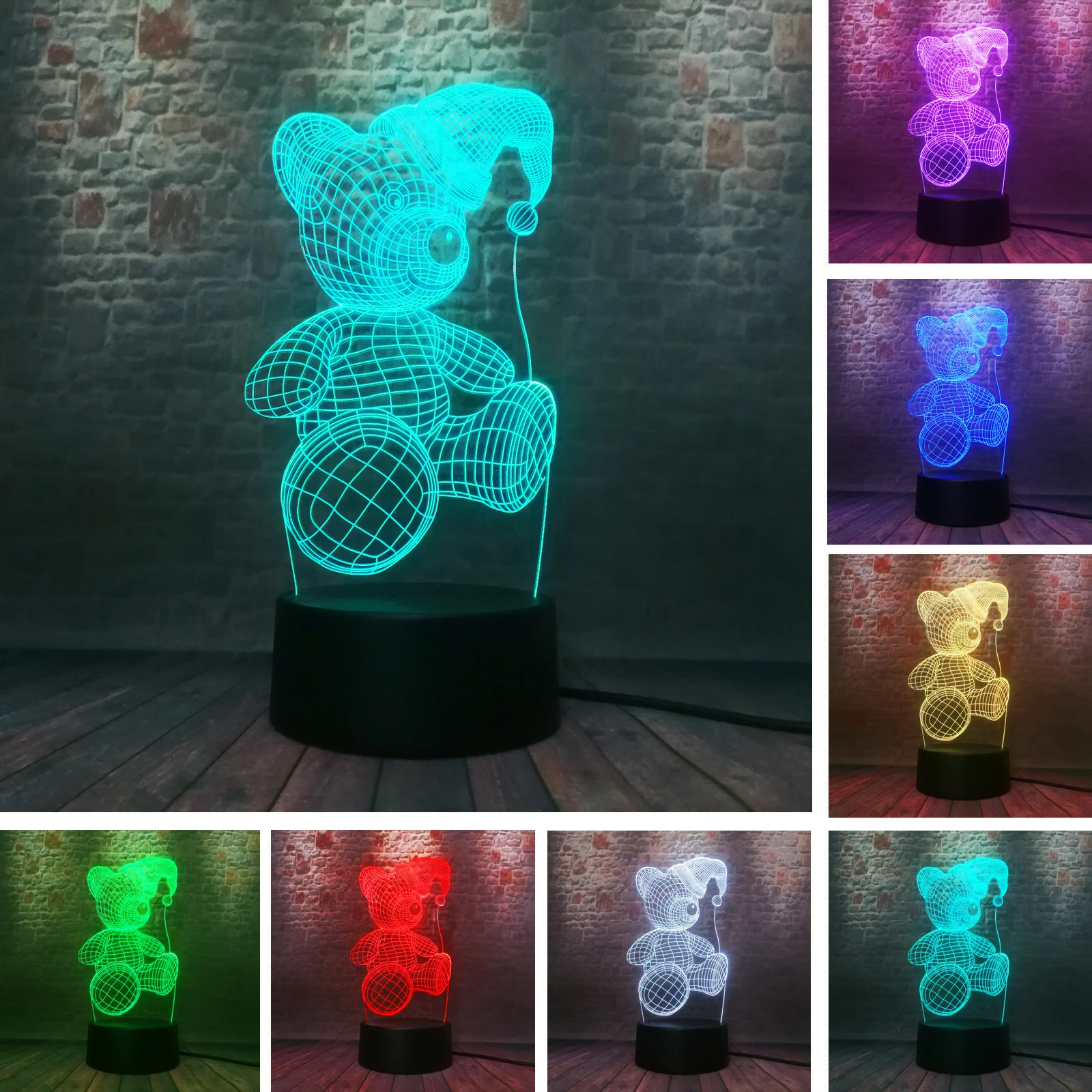 HOT!! 3D Christmas Bear7 Colors Change Night Lights Bedroom Baby