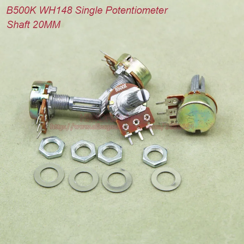

(10pcs/lot) B500K 500K OHM 500KOhm WH148 Linear Single Rotary Potentiometer Pots Shaft 20MM With Nuts and Shim B500K-20MM