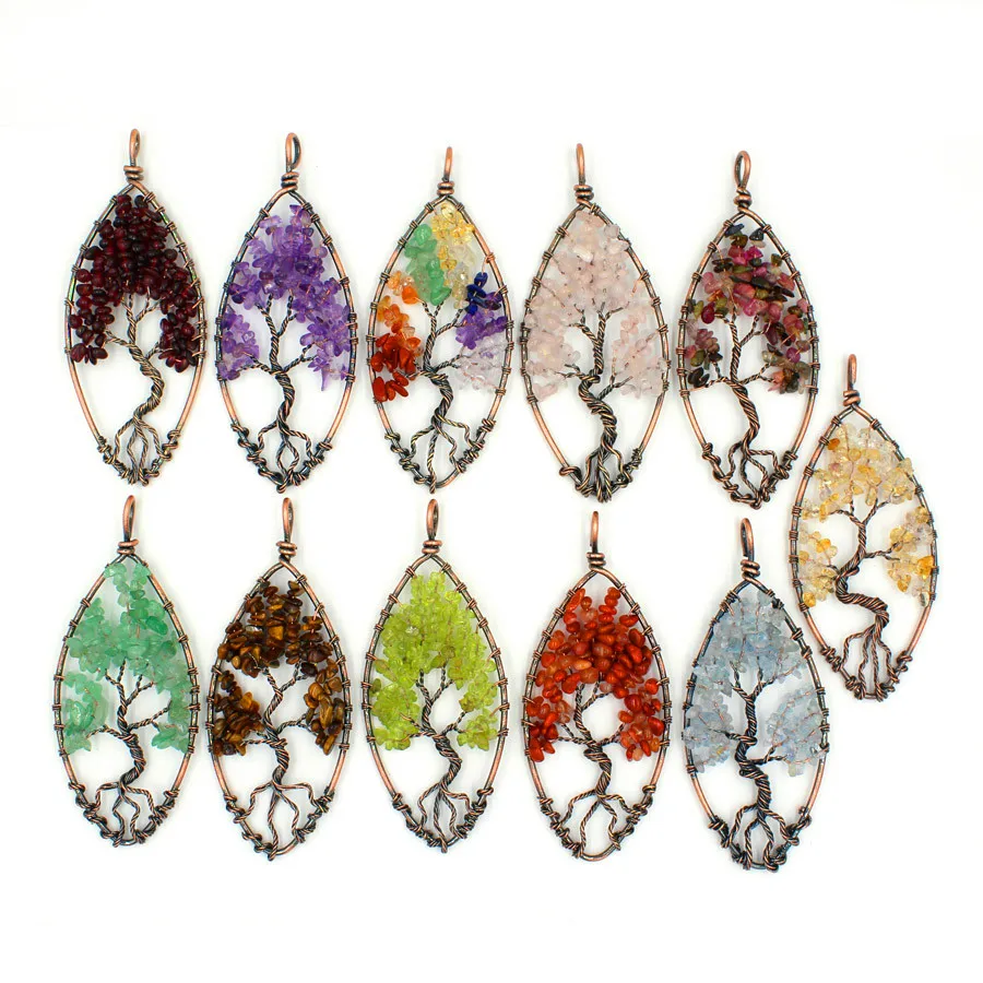 

musiling Jewelry Horse Eye Life Tree Natural Stone Crystal Pendant Ancient Copper Plated Accessories Women Men Jewelry 10pcs