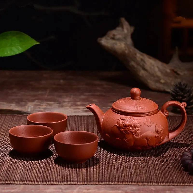 150 мл Исин Чайный горшок фиолетовая глина чайный набор кунг-фу ручной работы ДРАКОН слон белка чайный горшок с 3 шт Набор чашек - Цвет: S22