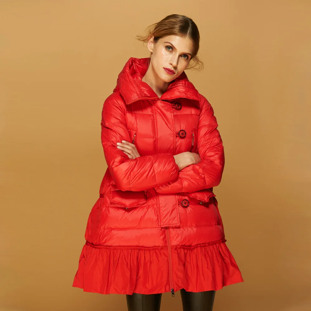 AYUNSUE parkas mujer invierno новая брендовая Длинная утепленная куртка на утином пуху Женская трапециевидная верхняя одежда высокого качества, большие размеры LX911 - Цвет: red