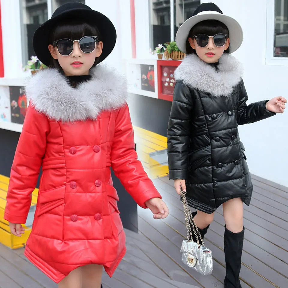 

Children's Down Parkas Jackets PU Teenager Girl Warm Thickening duck Down Coats Boy's Down Outerwears Winter Warm Coat