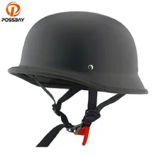 POSSBAY Casco Moto D’epoca Retro Tedesco Mezza Viso Casco per Chopper Cruiser Uomo ABS Caschi Da Moto Nero per Harley