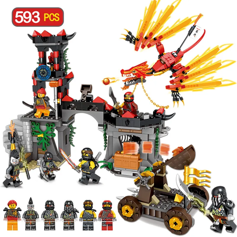 

593PCS Ninjagoe Siege LegoINGLYS Ninjagoe Vehicles Bricks Fire Breathing Dragon Building Blocks Samurai Walls Toys For Kids Boys