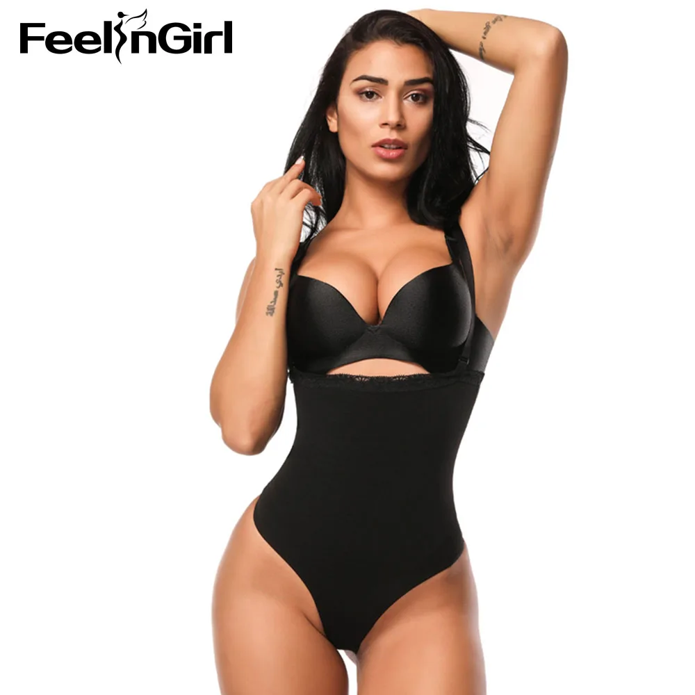 

FeelinGirl Woman Seamless Underbust Bodysuit Adjustable Straps High Waist Thong Design Body Shapewear Sexy Slimming Shapers-E8