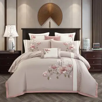 

Luxury Egyptian Cotton Classical Bedding set Queen King size Chic Embroidery Bed set Bed sheet set Pillowcase parrure de lit