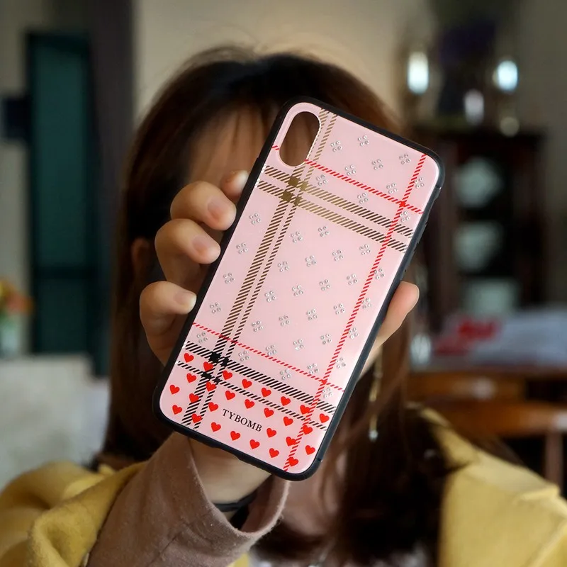 Luxury Bling Diamond Plaid Case For iphone X XR XS Max 6 6S 8 7 Plus Rhinestone Glitter Love Heart Hard Back Cover Coque Fundas (2)