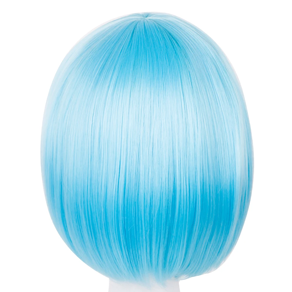 Synthetic Heat Resistant Short Wavy Blue Wig Costume Halloween Carnival Cosplay Hair Flat Bangs Women Hairpiece synthetic wig,halloween wig
