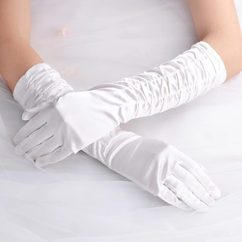 Белый пот девушка женщины леди свадебный танцевальный костюм вечерние длинные перчатки с кружевом