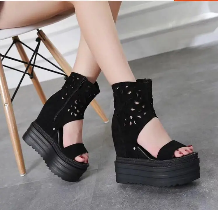 

Summer new hollow black hollow sexy mesh high tube thick with boots boots