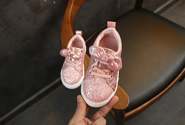 Спортивная обувь для девочек; модная детская повседневная обувь с бантом; кроссовки для малышей с низким верхом; детская кожаная обувь - Цвет: pink