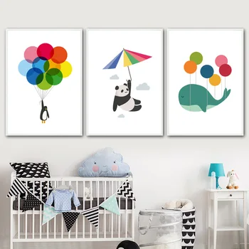 

COLORFULBOY Panda Whale Balls Nordic Posters And Prints Wall Art Canvas Painting Wall Pictures Kid Room Decor Cuadros Decoracion