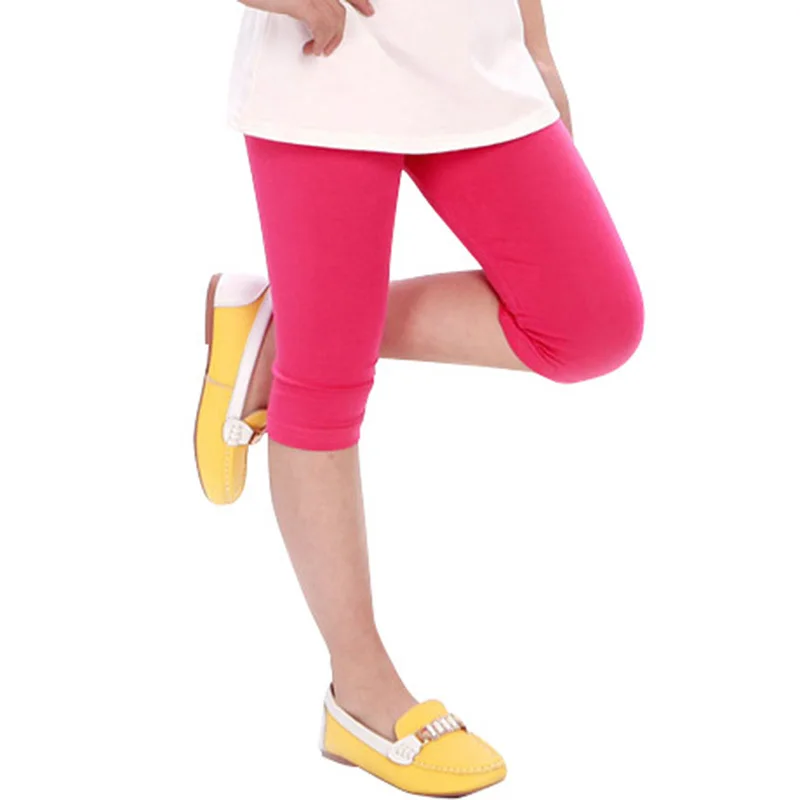 Летние модные стильные хлопковые леггинсы ярких цветов для девочек детские короткие капри штаны трусы - Цвет: Rose