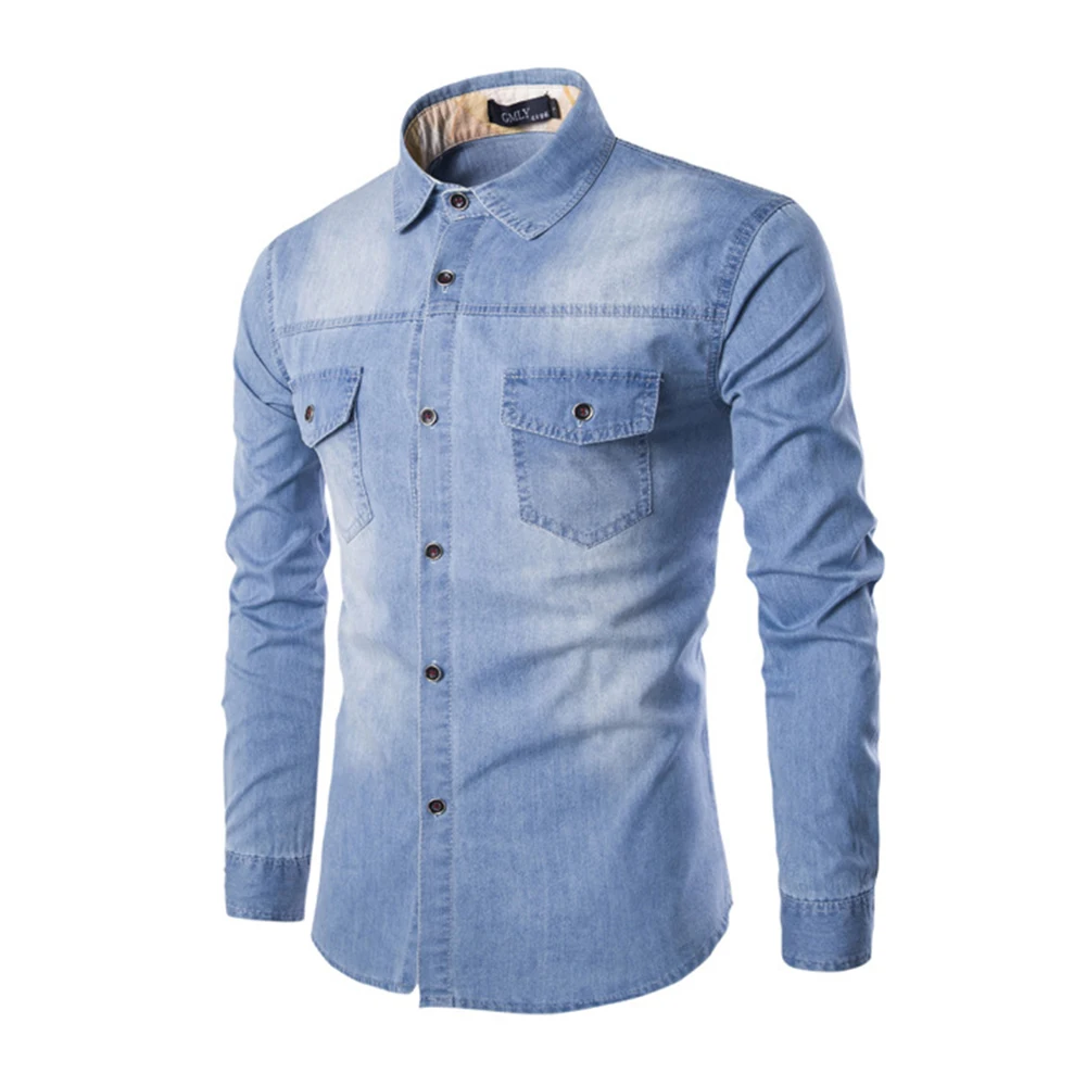 

2019 New Fashion Men Shirt Brand Male Long Sleeve Shirts Casual Solid Color Denim Slim Fit Dress Shirts Mens 6XL