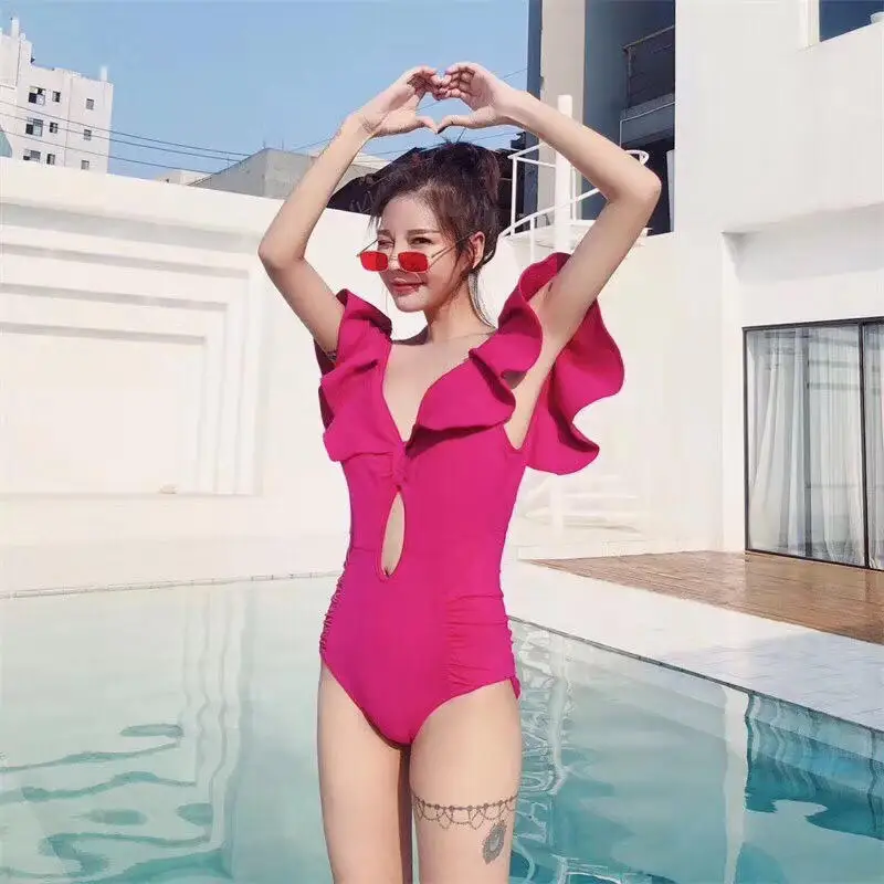 

2019 spring new women's sexy net color shawl one-piece swimsuit 41929