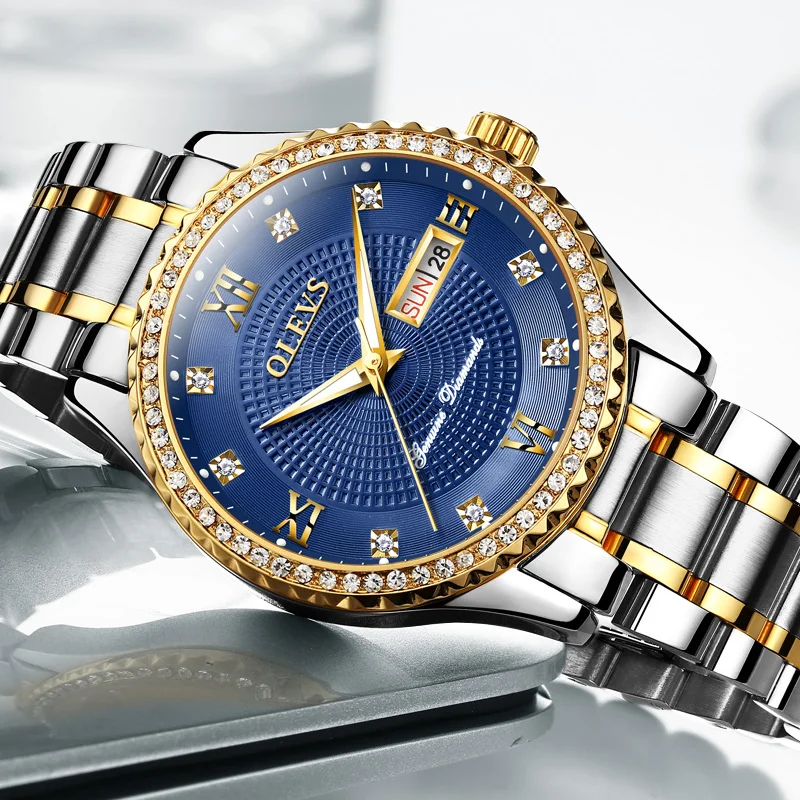 Мужские часы relojes mujer стальные полосы со стразами светящиеся золотые кварцевые
