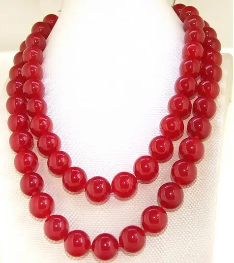 12mm Red Jade Lariat Necklace Knotted Fashion Gemstone Beads Long 32